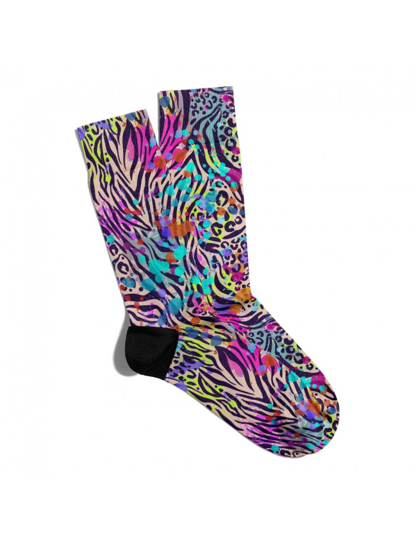 Eğlenceli Çorap Unisex  Renkli Zebra Motif Boya Desen Baskılı Çorap ECSOKET144