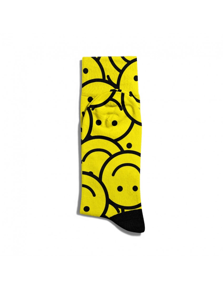 Eğlenceli Çorap Unisex Sarı Gülen Yüzler Desen Baskılı Çorap ECSOKET159
