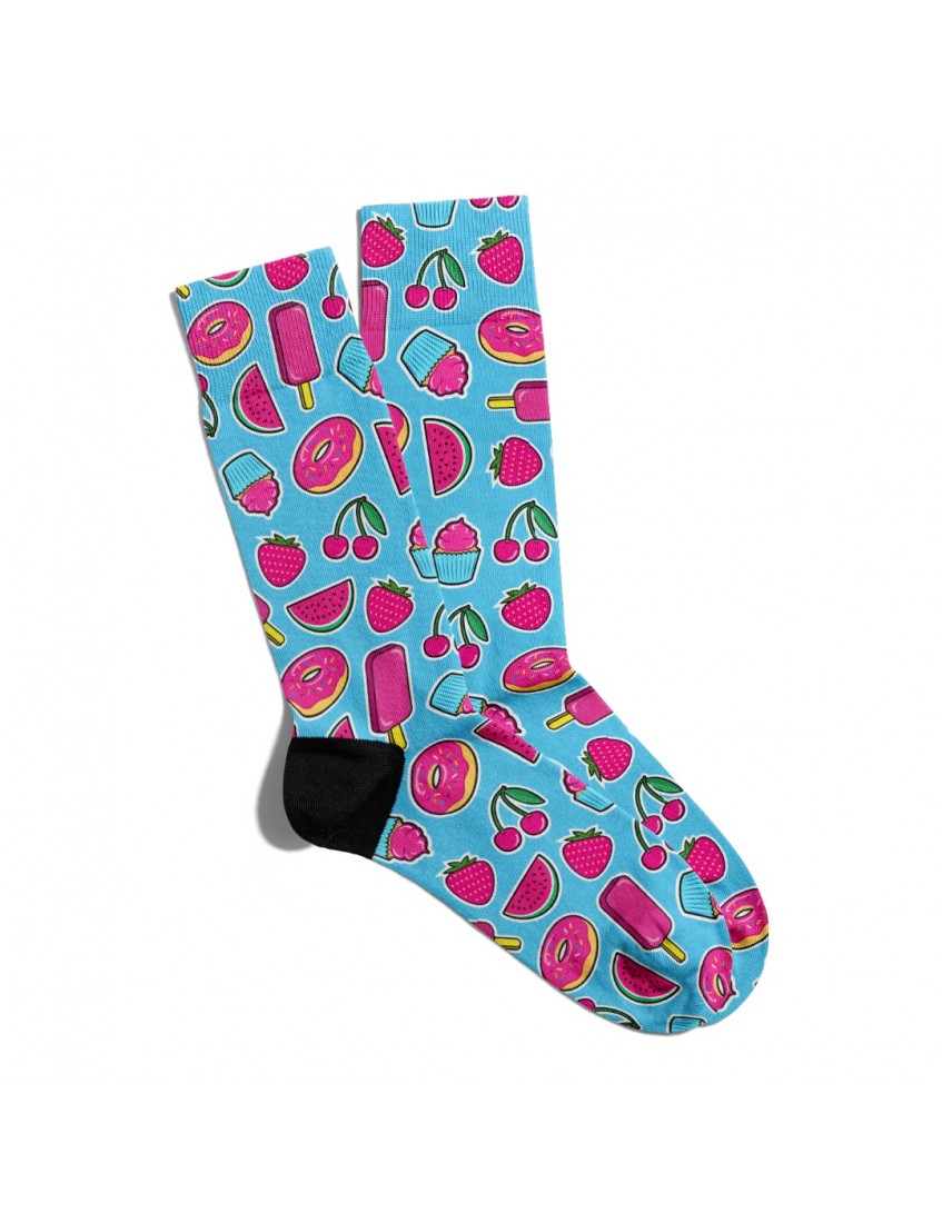 Eğlenceli Çorap Unisex Mavi Yaz Meyveleri Donut Baskılı Çorap ECSOKET170 Eğlenceli Çorap Unisex Mavi Yaz Meyveleri Donut Baskılı Çorap ECSOKET170