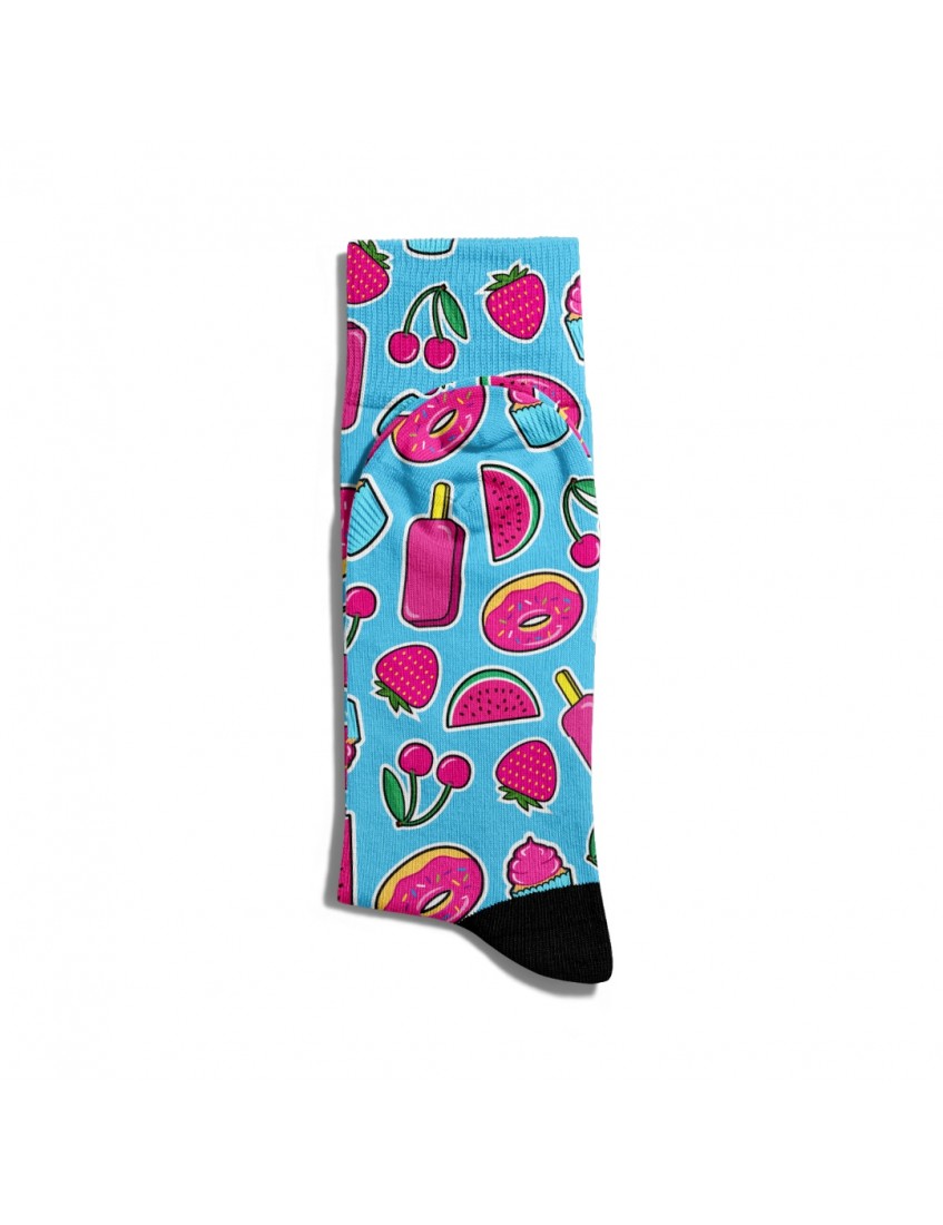 Eğlenceli Çorap Unisex  Mavi Yaz Meyveleri Donut Baskılı Çorap ECSOKET170