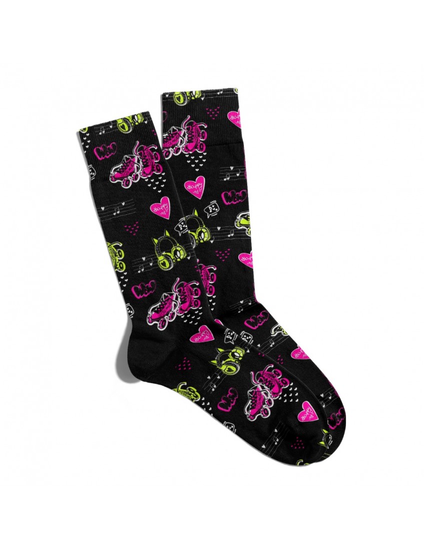 Eğlenceli Çorap Unisex Siyah WooW Paten Desen Baskılı ECSOKET177 Eğlenceli Çorap Unisex Siyah WooW Paten Desen Baskılı ECSOKET177