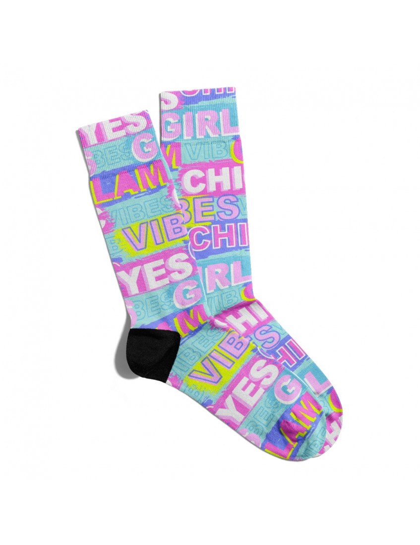Eğlenceli Çorap Unisex Yes Vibes Renkli Baskılı Çorap ECSOKET181