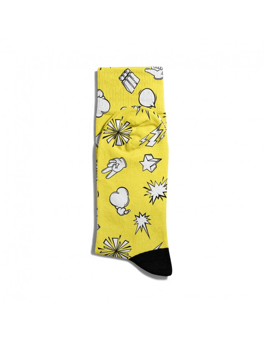 Eğlenceli Çorap Unisex  Bej Sarı PopArt Simgeler Baskılı Çorap ECSOKET186
