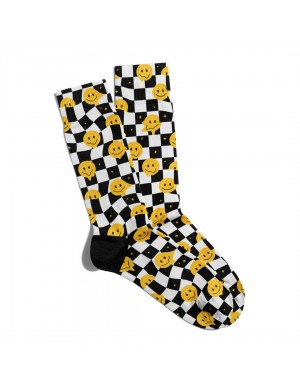 Eğlenceli Çorap Unisex  Siyah Damalı Emoji Desen Baskılı Çorap ECSOKET191 Eğlenceli Çorap Unisex  Siyah Damalı Emoji Desen Baskılı Çorap ECSOKET191