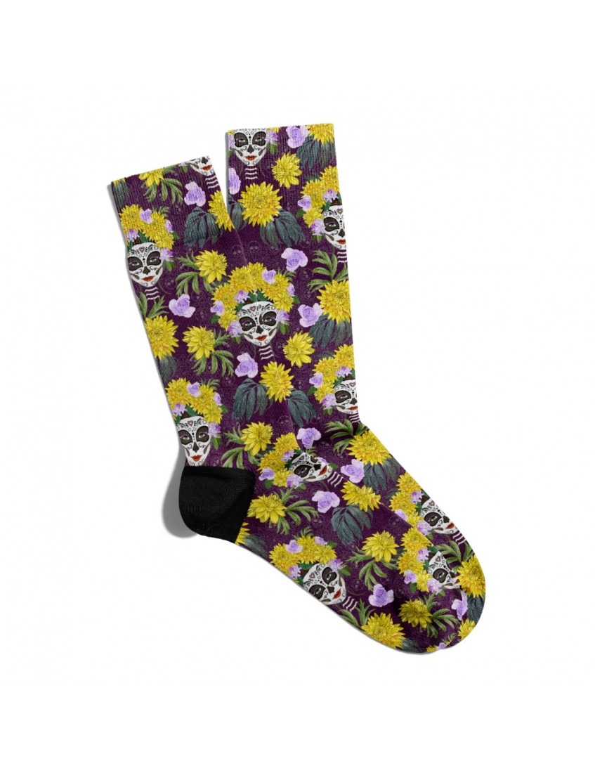 Eğlenceli Çorap Unisex Çiçek Detay Skull Baskılı Çorap ECSOKET231 Eğlenceli Çorap Unisex Çiçek Detay Skull Baskılı Çorap ECSOKET231