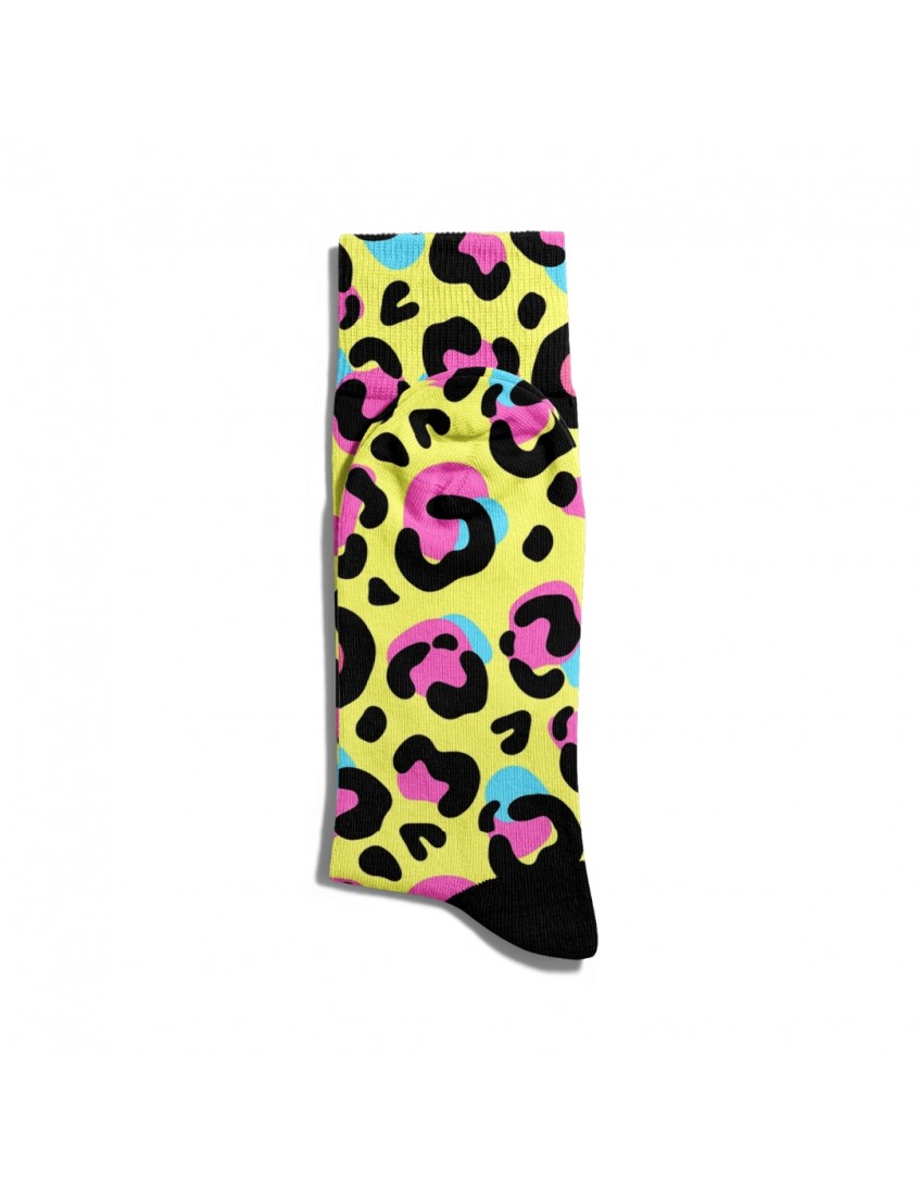 Eğlenceli Çorap Unisex Sarı Leopar Desen Baskılı Çorap ECSOKET235