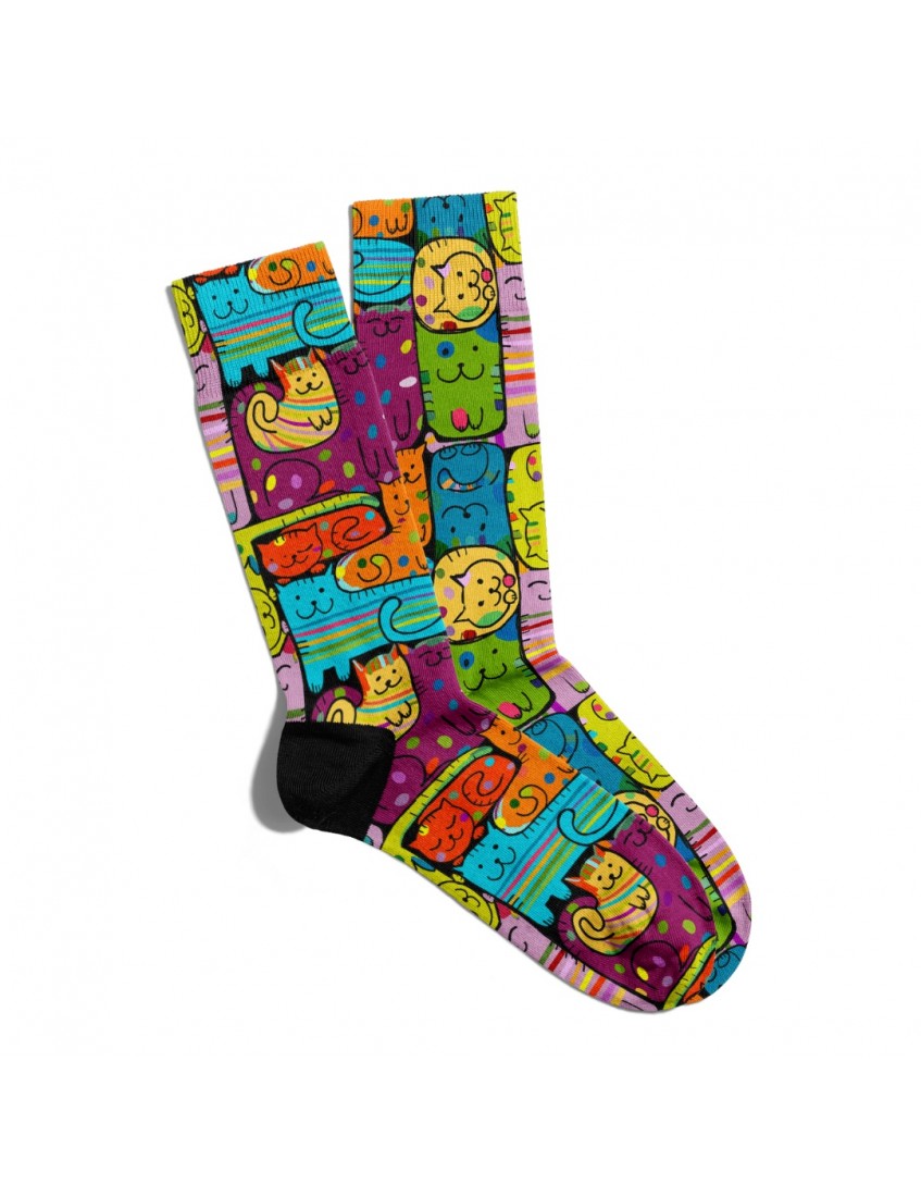 Eğlenceli Çorap Unisex  Renkli Sevimli Kedi Baskılı Çorap ECSOKET255