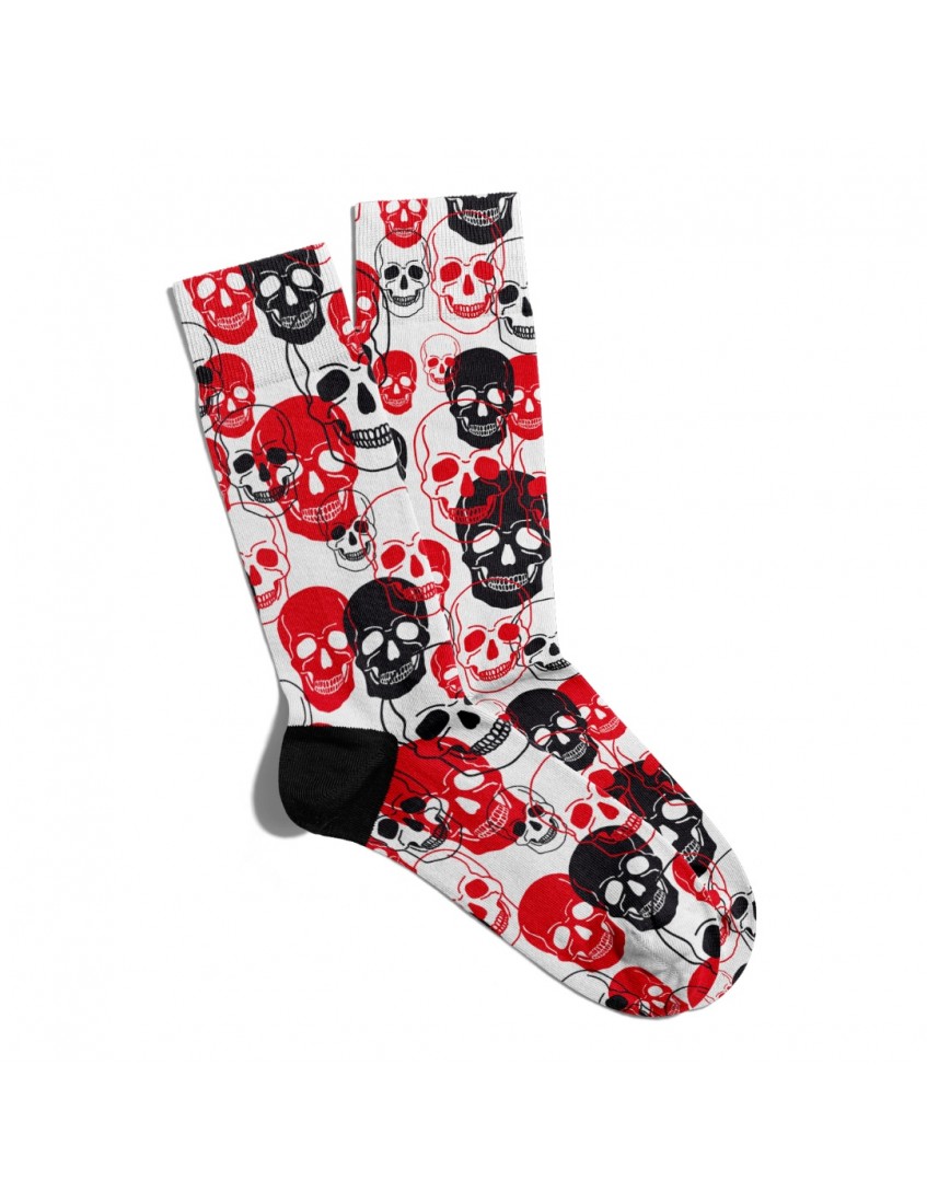 Eğlenceli Çorap Unisex  Renkli Kırmızı Siyah Skull Baskılı Çorap ECSOKET257