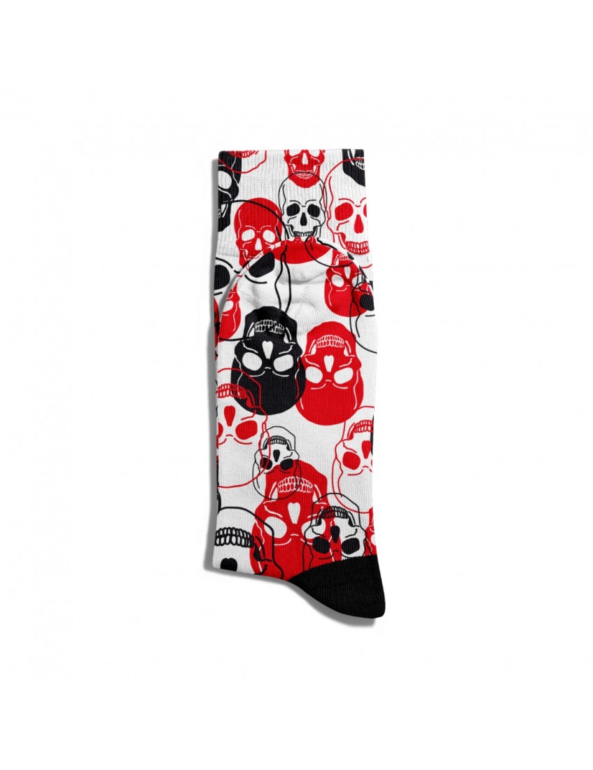 Eğlenceli Çorap Unisex  Renkli Kırmızı Siyah Skull Baskılı Çorap ECSOKET257