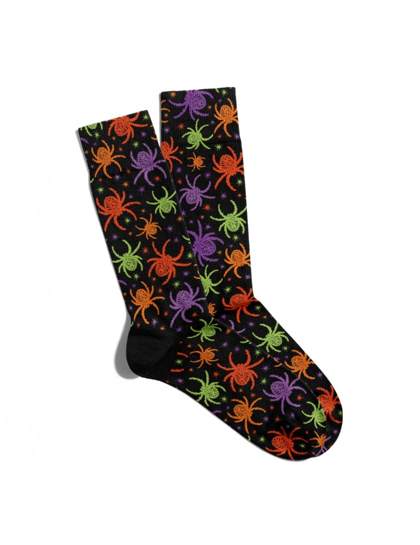 Eğlenceli Çorap Unisex Siyah Örümcek Desen Baskılı Çorap ECSOKET275