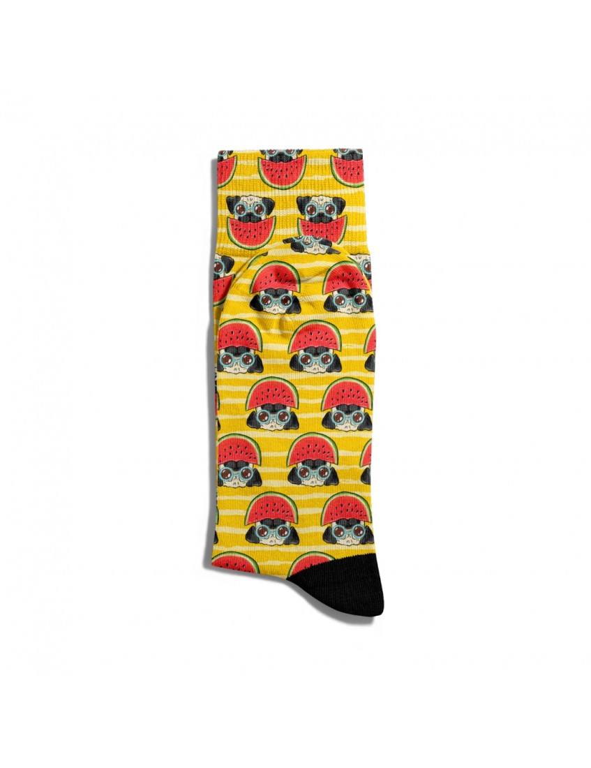 Eğlenceli Çorap Unisex  Karpuz ve Cute Pug Baskılı Çorap ECSOKET295