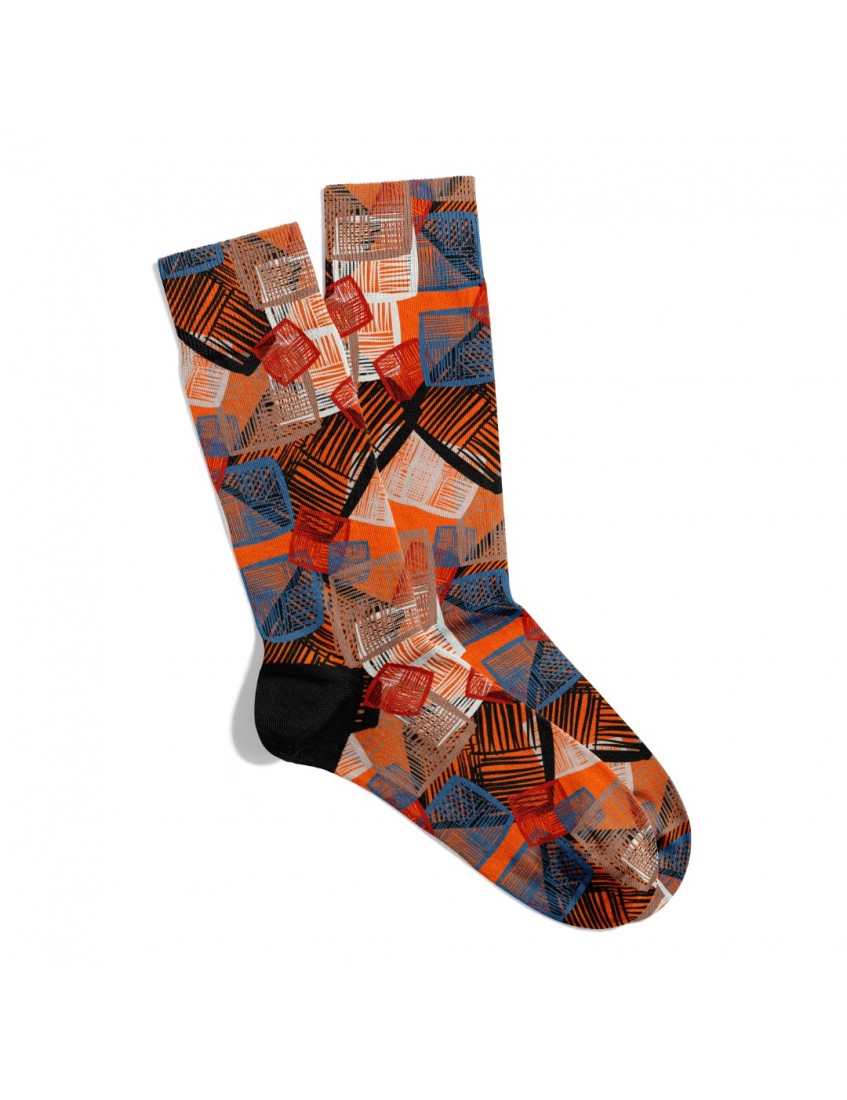 Eğlenceli Çorap Unisex Geometrik Etnik Kare Desen Baskılı Çorap ECSOKET310