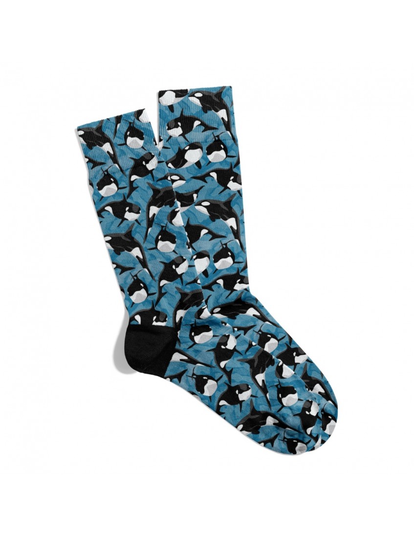 Eğlenceli Çorap Unisex Siyah Yunus Balığı Baskılı Çorap ECSOKET326