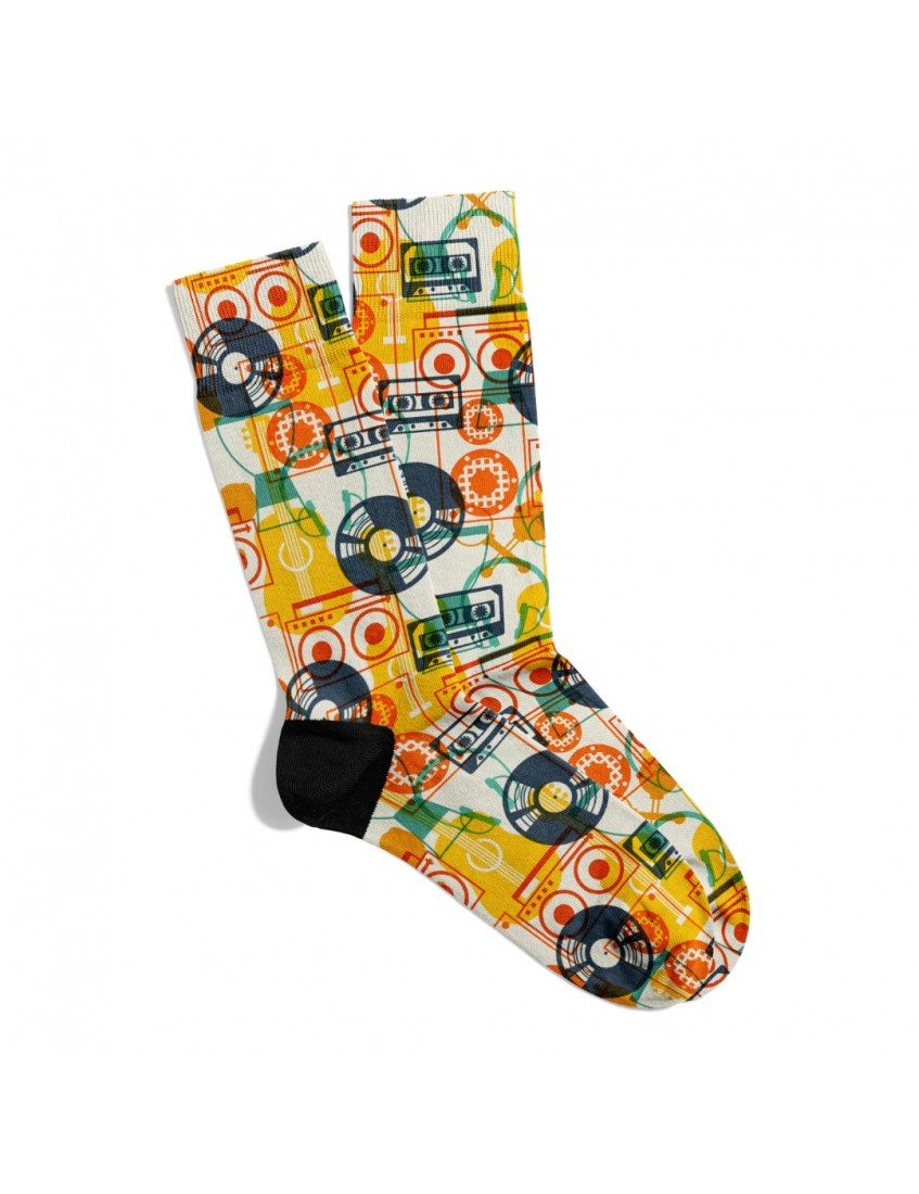 Eğlenceli Çorap Unisex Retro Kaset Plak Baskılı Çorap ECSOKET347