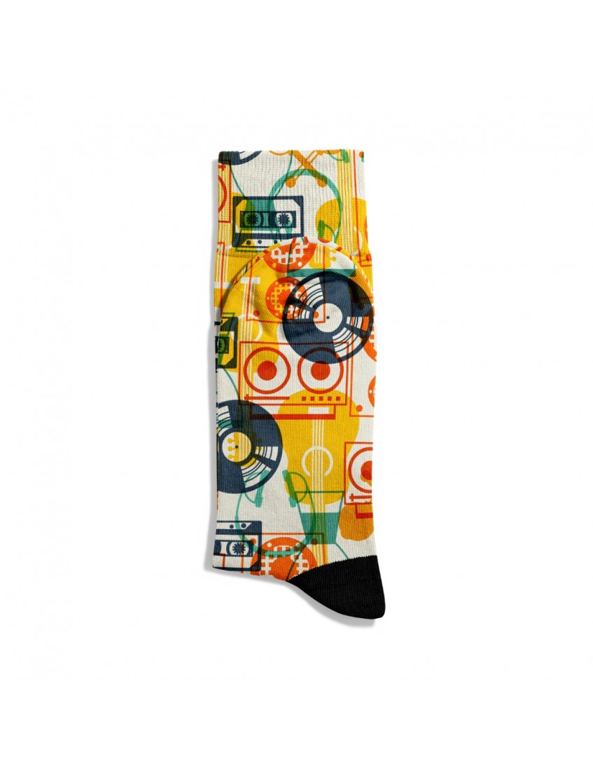 Eğlenceli Çorap Unisex Retro Kaset Plak Baskılı Çorap ECSOKET347