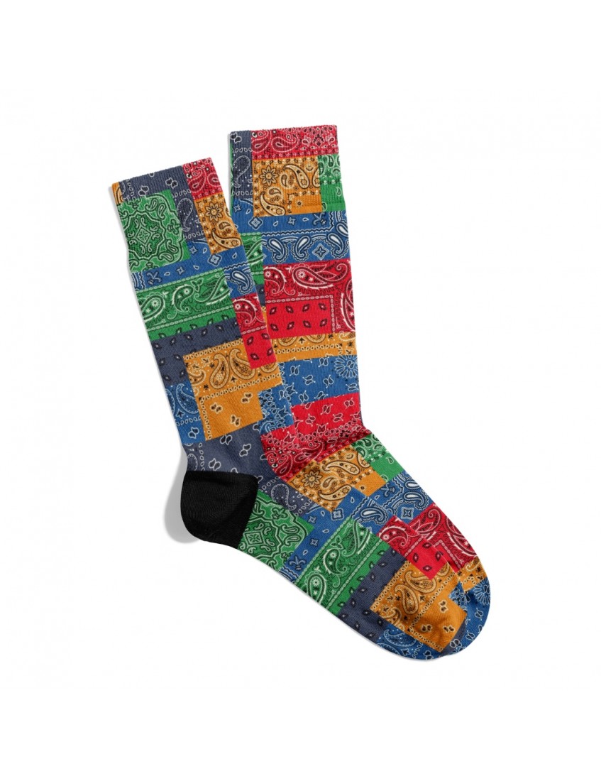 Eğlenceli Çorap  Unisex  Etnik Renkli Bandana Desen Baskılı Çorap ECSOKET442