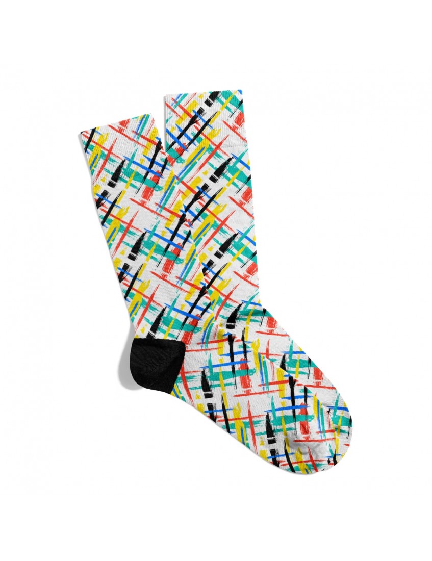 Eğlenceli Çorap  Unisex Beyaz Renkli Çizgi Desen Baskılı Çorap ECSOKET451