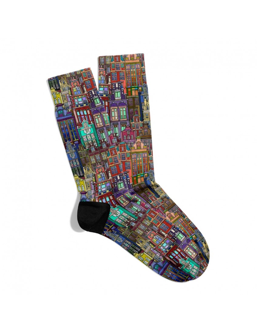 Eğlenceli Çorap  Unisex Renkli City CLR Desen Baskılı Çorap ECSOKET460