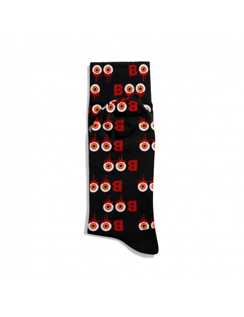 Eğlenceli Çorap  Unisex Siyah Booo Gözler Desen Baskılı Çorap ECSOKET462