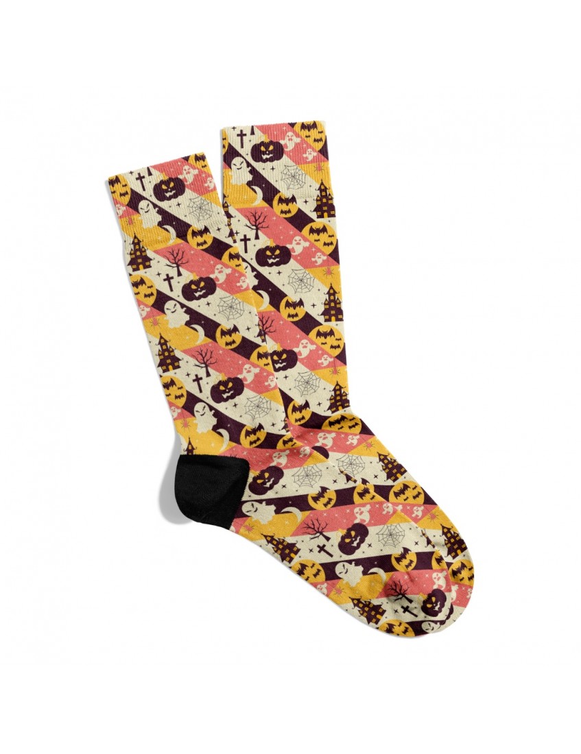 Eğlenceli Çorap  Unisex Renkli HaLLoween X2  Desen Baskılı Çorap ECSOKET465