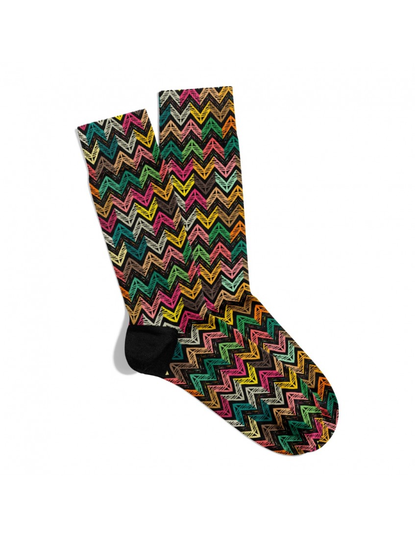 Eğlenceli Çorap  Unisex Renkli Geo Çizgi Etnik Desen Baskılı Çorap ECSOKET467