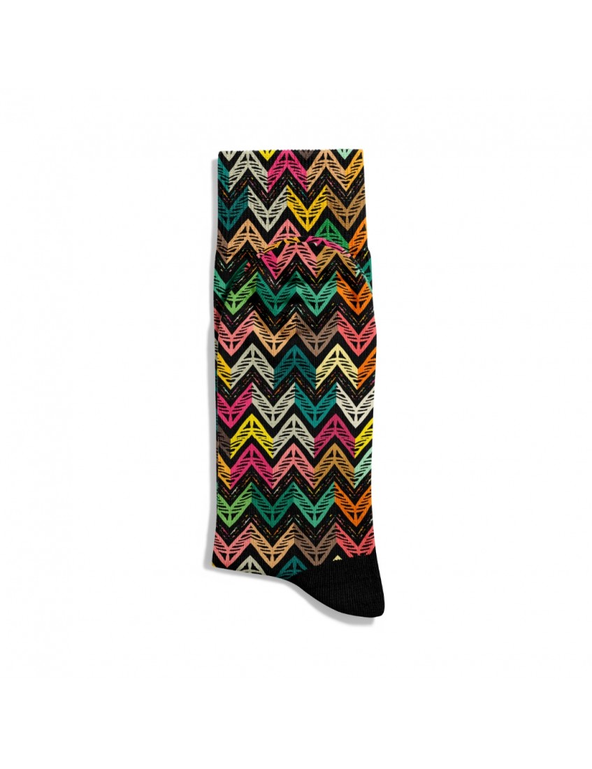 Eğlenceli Çorap  Unisex Renkli Geo Çizgi Etnik Desen Baskılı Çorap ECSOKET467