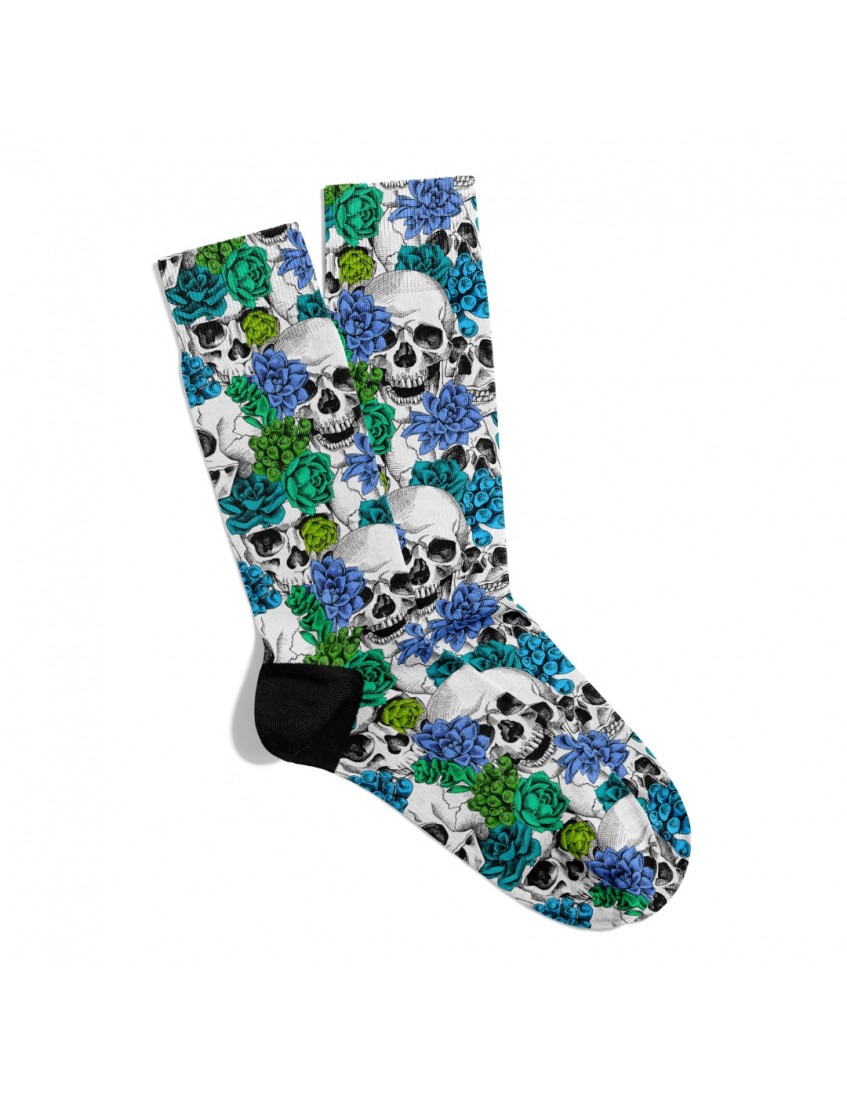 Eğlenceli Çorap  Unisex  Renkli Çiçek ve Skull Desen Baskılı Çorap ECSOKET488