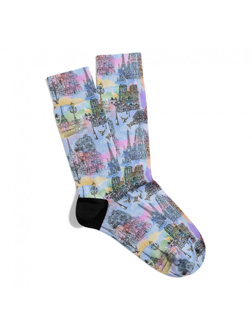 Eğlenceli Çorap  Unisex Renk Geçişi Sokak Desen Baskılı Çorap ECSOKET492