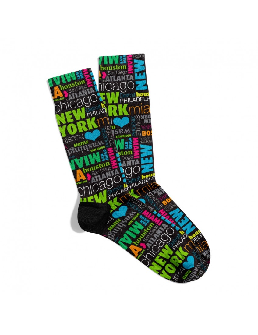 Eğlenceli Çorap  Unisex Renkli Şehirler X2 Desen Baskılı Çorap ECSOKET494