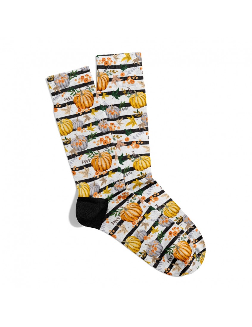 Eğlenceli Çorap  Unisex Beyaz Zemin Bal Kabağı Desen Baskılı Çorap ECSOKET495