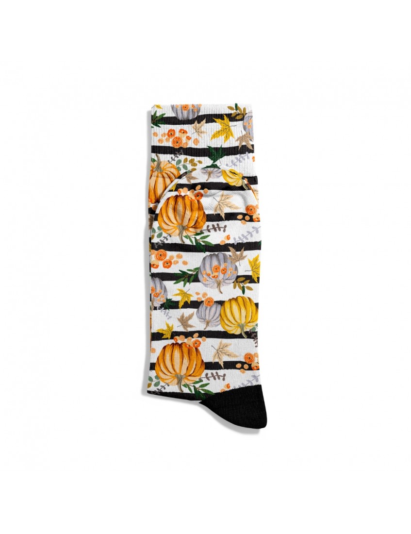 Eğlenceli Çorap  Unisex Beyaz Zemin Bal Kabağı Desen Baskılı Çorap ECSOKET495