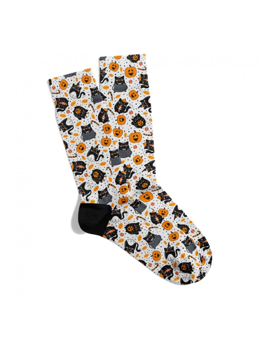 Eğlenceli Çorap  Unisex Halloween Kediler  Desen Baskılı Çorap ECSOKET503