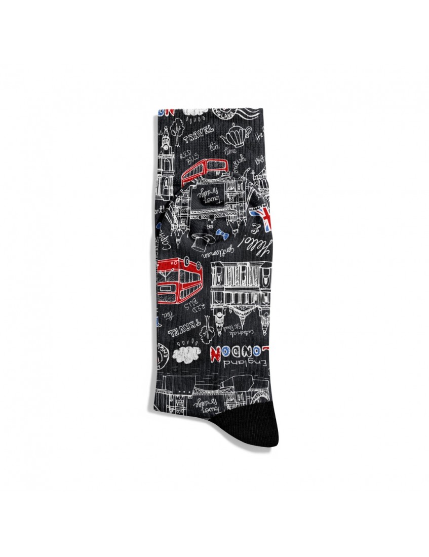 Eğlenceli Çorap  Unisex Siyah London Travel City Baskılı Çorap ECSOKET524