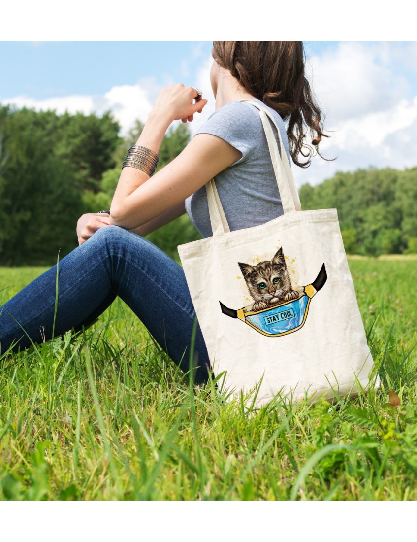 Bez Çanta Stay Cool Cat Baskılı Çanta Hediyelik Çanta BDKCNTA045