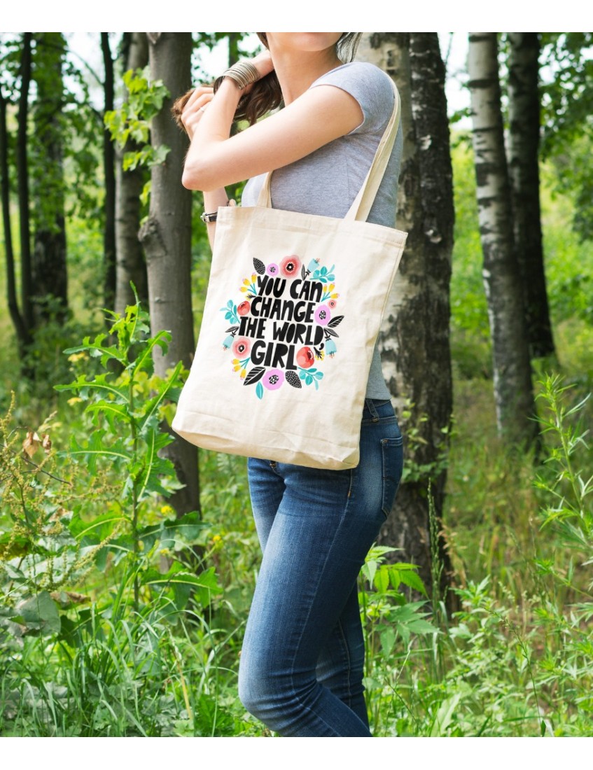 Bez Çanta You Can Chance The World Girl Baskılı Çanta Hediyelik Çanta BDKCNTA049