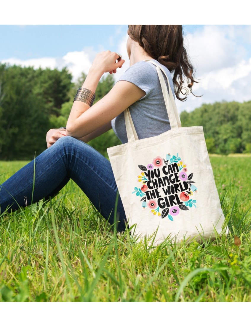 Bez Çanta You Can Chance The World Girl Baskılı Çanta Hediyelik Çanta BDKCNTA049