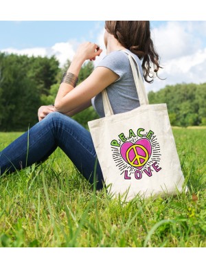 Bez Çanta Peace Love Baskılı Çanta Hediyelik Çanta BDKCNTA064 Bez Çanta Peace Love Baskılı Çanta Hediyelik Çanta BDKCNTA064