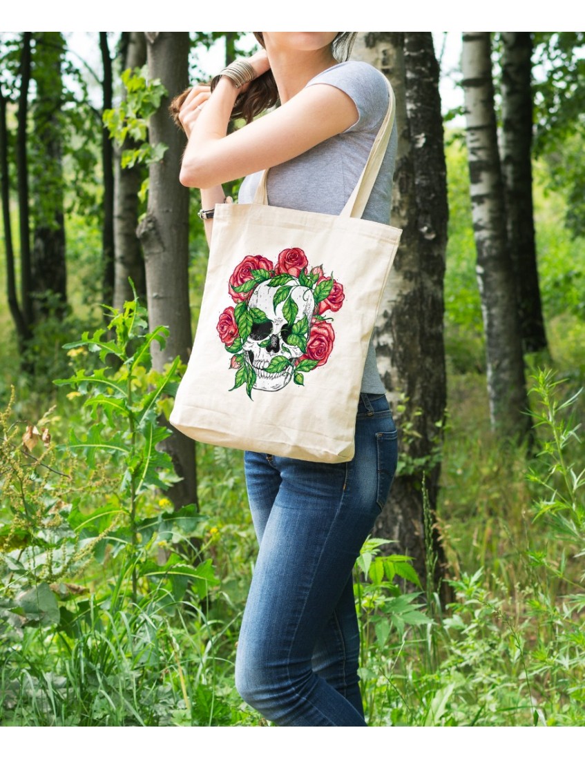 Bez Çanta Rose Skull  Baskılı Çanta Hediyelik Çanta BDKCNTA075