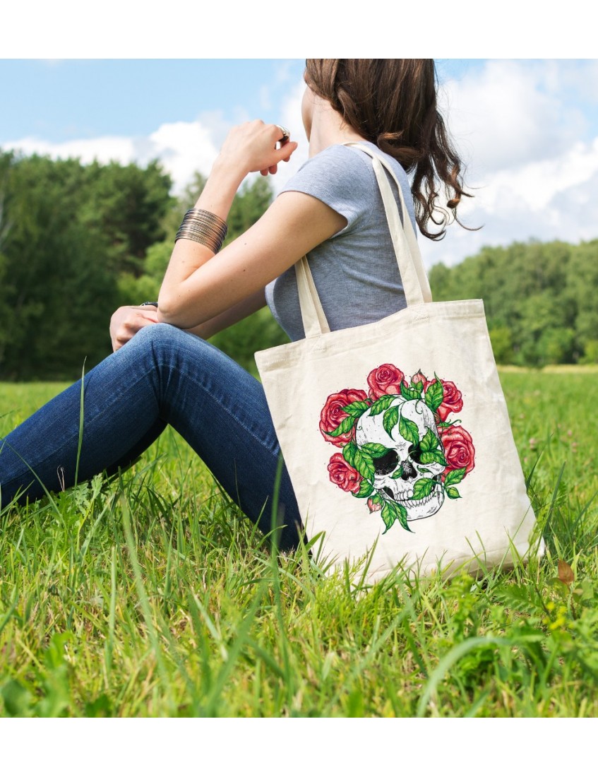 Bez Çanta Rose Skull  Baskılı Çanta Hediyelik Çanta BDKCNTA075