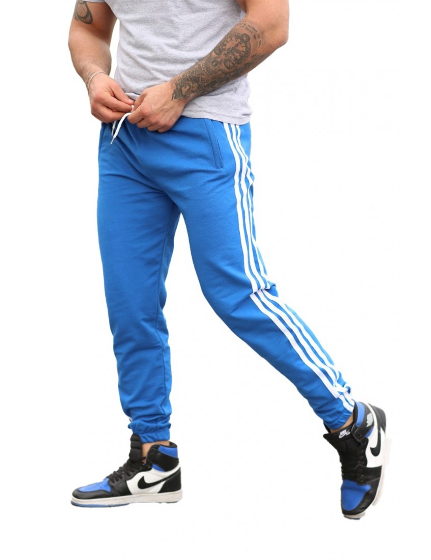Yandan Şeritli  Cepli Erkek Jogger Mavi Spor Eşofman