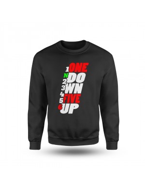 Siyah Bisiklet Yaka 3 İplik Şardonlu  One Do Wn  Baskılı Unisex Sweatshirt BDKSWTKPN010