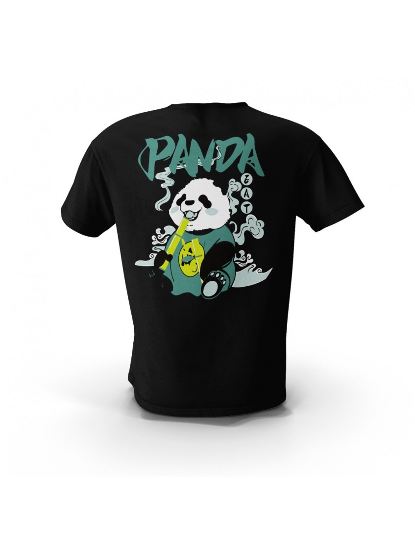 Siyah Panda Sırt Baskılı Unisex Pamuk Tişört